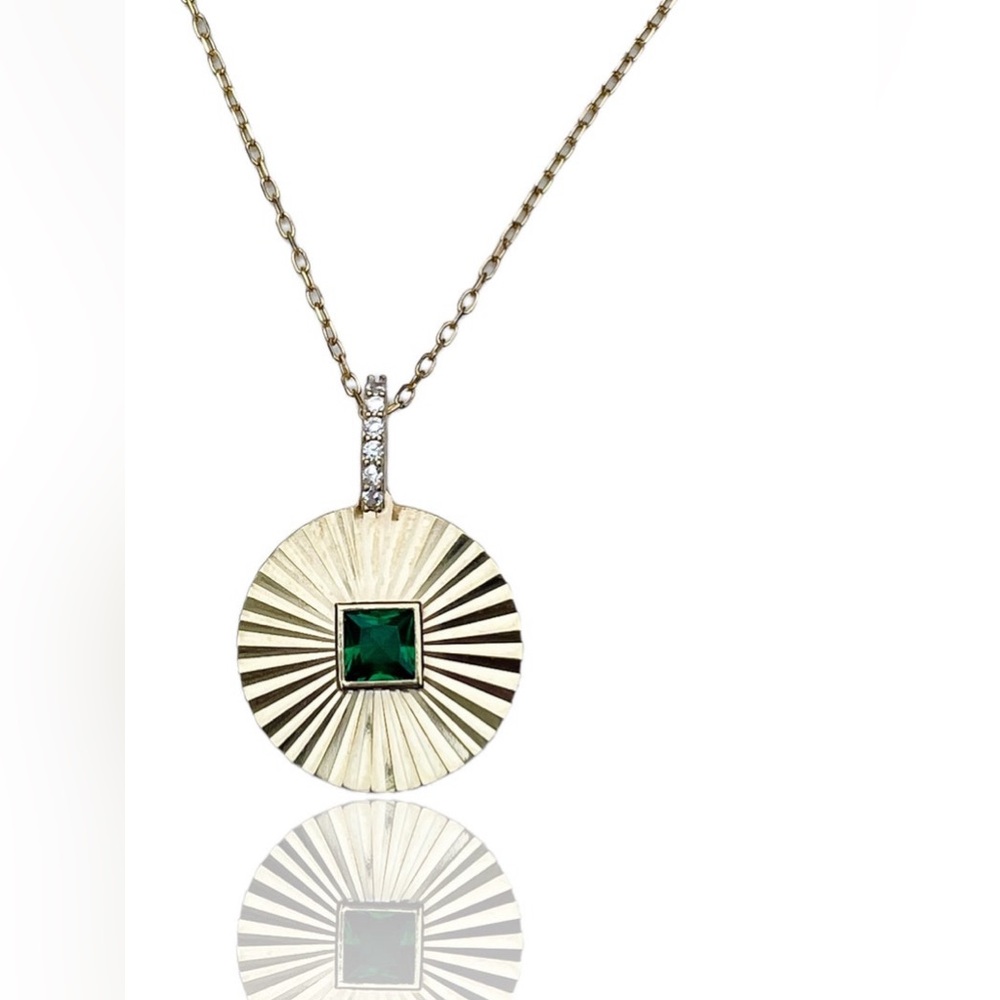 Emerald Pastures Engine Turned charm necklace
